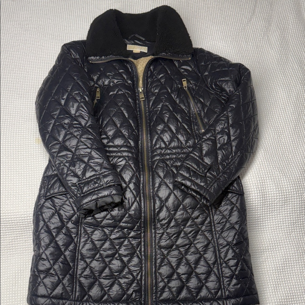 Michael Kors Black and Gold Jacket Quilted Puffer Long Coat - Large